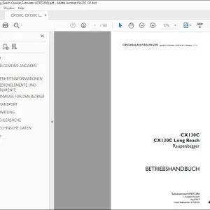 Case CX130C CX130C Long Reach Raupenbagger BETRIEBSHANDBUCH 47873256 - PDF DOWNLOAD (German)