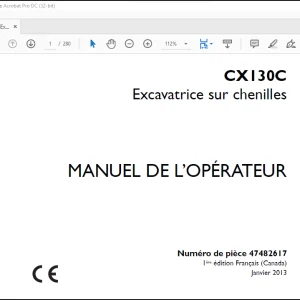 Case CX130C Excavatrice sur chenilles MANUEL DE L’OPÉRATEUR(47482617) - PDF DOWNLOAD (French)