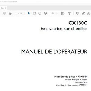 Case CX130C Excavatrice sur chenilles MANUEL DE L’OPÉRATEUR(47797594) - PDF DOWNLOAD (French)