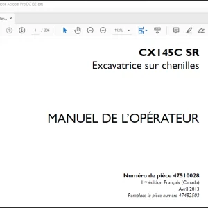 Case CX145C SR Excavatrice sur chenilles MANUEL DE L’OPÉRATEUR(47510028) - PDF DOWNLOAD (French)