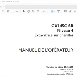 Case CX145C SR Niveau 4 Excavatrice sur chenilles MANUEL DE L’OPÉRATEUR(47426575) - PDF DOWNLOAD (French)