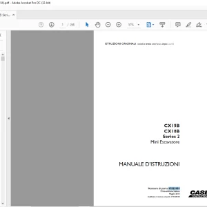 Case CX15B CX18B Series 2 Mini Escavatore  MANUALE D’ISTRUZIONI 47883454 - PDF DOWNLOAD (Italian)