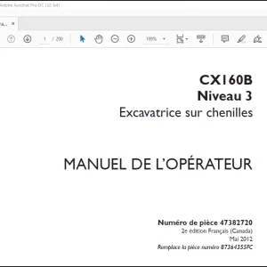 Case CX160B Niveau 3 Excavatrice sur chenilles MANUEL DE L'OPÉRATEUR(47382720) -  PDF DOWNLOAD (French)
