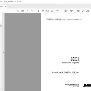 Case CX160D CX180D Escavatore cingolato MANUALE D’ISTRUZIONI 90335355 - PDF DOWNLOAD (Italian)