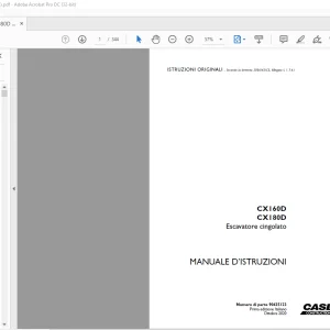 Case CX160D CX180D Escavatore cingolato MANUALE D’ISTRUZIONI 90435123 - PDF DOWNLOAD (Italian)