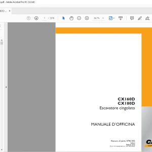 Case CX160D CX180D Escavatore cingolato MANUALE D’OFFICINA 47961302 - PDF DOWNLOAD (Italian)