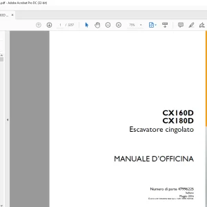 Case CX160D CX180D Escavatore cingolato MANUALE D’OFFICINA 47996225 - PDF DOWNLOAD (Italian)