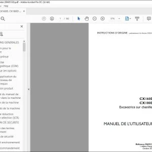 Case CX160D CX180D Excavatrice sur chenilles MANUEL DE L’UTILISATEUR 90435126 - PDF DOWNLOAD (French