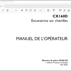 Case CX160D Excavatrice sur chenilles MANUEL DE L’OPÉRATEUR(90386150)  - PDF DOWNLOAD (French)