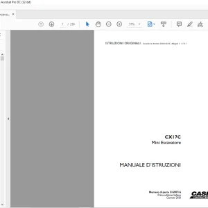 Case CX17C Mini Escavatore  MANUALE D’ISTRUZIONI 51698716 - PDF DOWNLOAD (Italian)
