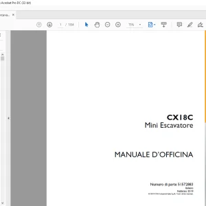 Case CX18C Mini Escavatore MANUALE D’OFFICINA 51572883 - PDF DOWNLOAD(Italian)