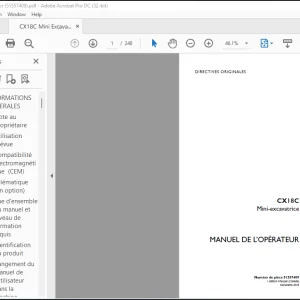 Case CX18C Mini-excavatrice MANUEL DE L’OPÉRATEUR(51557409) - PDF DOWNLOAD (French)