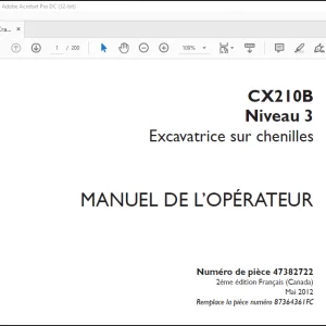 Case CX210B Niveau 3 Excavatrice sur chenilles MANUEL DE L’OPÉRATEUR(47382722) - PDF DOWNLOAD(French)