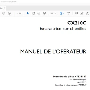 Case CX210C Excavatrice sur chenilles MANUEL DE L’OPÉRATEUR(47535167) - PDF DOWNLOAD (French)