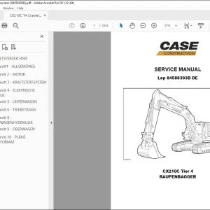 Case CX210C Tier 4 RAUPENBAGGER SERVICE MANUAL 84588393B - PDF DOWNLOAD (German)