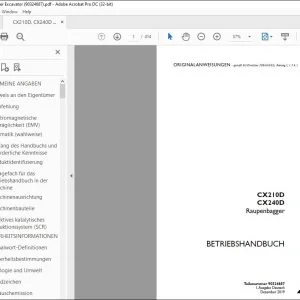 Case CX210D CX240D Raupenbagger BETRIEBSHANDBUCH 90324687 - PDF DOWNLOAD (German)