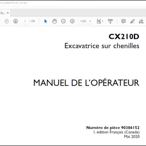 Case CX210D Excavatrice sur chenilles MANUEL DE L’OPÉRATEUR(90386152) - PDF DOWNLOAD (French)