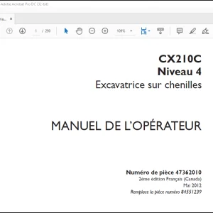 Case CX210c Niveau 4 Excavatrice sur chenilles MANUEL DE L’OPÉRATEUR(47362010) - PDF DOWNLOAD (French)