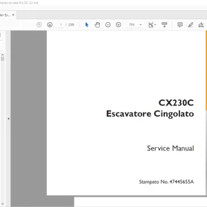 Case CX230C Escavatore Cingolato  Service Manual 47445655A - PDF DOWNLOAD(Italian)