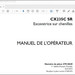 Case CX235C SR Excavatrice sur chenilles MANUEL DE L’OPÉRATEUR(47510025) - PDF DOWNLOAD (French)