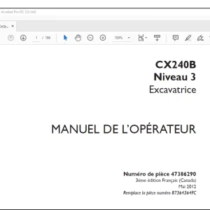 Case CX240B Niveau 3 Excavatrice MANUEL DE L’OPÉRATEUR(47386290) - PDF DOWNLOAD (French)