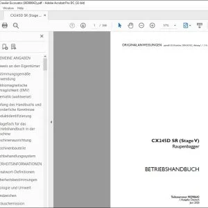 Case CX245D SR (Stage V) Raupenbagger BETRIEBSHANDBUCH 90398642 - PDF DOWNLOAD (German)