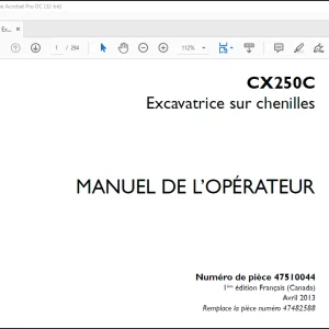 Case CX250C Excavatrice sur chenilles MANUEL DE L’OPÉRATEUR(47510044) - PDF DOWNLOAD (French)