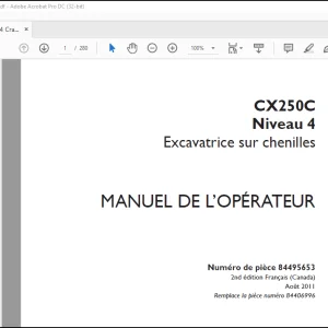 Case CX250C Niveau 4 Excavatrice sur chenilles MANUEL DE L’OPÉRATEUR(84495653)- PDF DOWNLOAD (French)