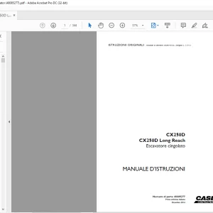 Case CX250D CX250D Long Reach Escavatore cingolato MANUALE D’ISTRUZIONI 48085277 - PDF DOWNLOAD (Italian)