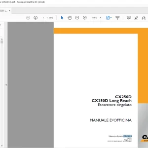 Case CX250D CX250D Long Reach Escavatore cingolato MANUALE D’OFFICINA 47843014 - PDF DOWNLOAD (Italian)