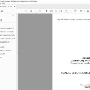 Case CX250D CX250D Long Reach Excavatrice sur chenilles MANUEL DE L’UTILISATEUR 48085269 - PDF DOWNLOAD (French)