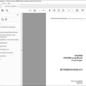 Case CX250D CX250D Long Reach Raupenbagger BETRIEBSHANDBUCH 48085272 - PDF DOWNLOAD (German)