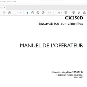 Case CX250D Excavatrice sur chenilles MANUEL DE L’OPÉRATEUR(90386154) - PDF DOWNLOAD (French)