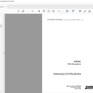 Case CX26C Mini Escavatore MANUALE D’ISTRUZIONI 51698718 - PDF DOWNLOAD (Italian)