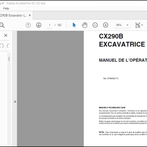 Case CX290B EXCAVATRICE MANUEL DE L’OPÉRATEUR(87364352 FC)  - PDF DOWNLOAD (French)