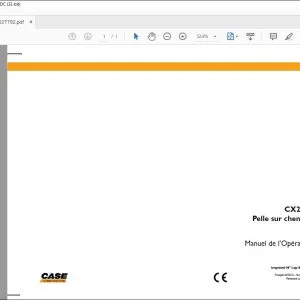 Case CX290B Pelle sur chenilles Manuel de l’opérateur 84327792 - PDF DOWNLOAD (French)