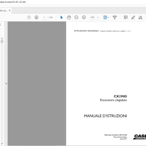 Case CX290D Escavatore cingolato MANUALE D’ISTRUZIONI 48139168 - PDF DOWNLOAD (Italian)