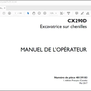 Case CX290D Excavatrice sur chenilles MANUEL DE L’OPÉRATEUR(48139183) - PDF DOWNLOAD (French)