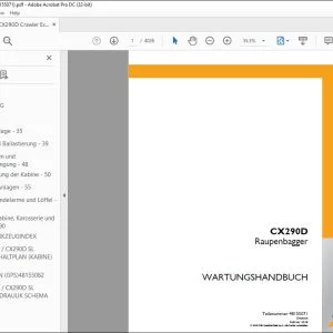 Case CX290D Raupenbagger WARTUNGSHANDBUCH 48155071 - PDF DOWNLOAD (German)