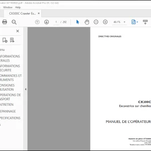 Case CX300C Excavatrice sur chenilles MANUEL DE L’OPÉRATEUR(47740860) - PDF DOWNLOAD (French)