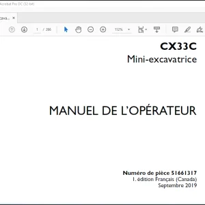 Case CX33C Mini-excavatrice MANUEL DE L’OPÉRATEUR(51661317)  - PDF DOWNLOAD (French)