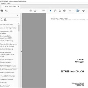 Case CX33C Minibagger BETRIEBSHANDBUCH 51661283 - PDF DOWNLOAD (German)