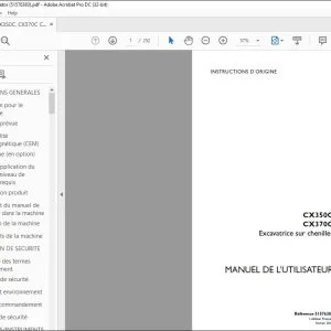 Case CX350C CX370C Excavatrice sur chenilles MANUEL DE L’UTILISATEUR 51576383 - PDF DOWNLOAD (French)