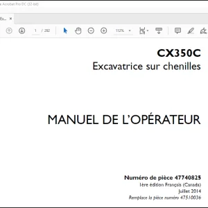 Case CX350C Excavatrice sur chenilles MANUEL DE L’OPÉRATEUR(47740825) - PDF DOWNLOAD (FRENCH)