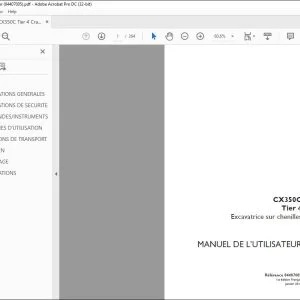 Case CX350C Tier 4 Excavatrice sur chenilles MANUEL DE L’UTILISATEUR 84407005 - PDF DOWNLOAD (French)