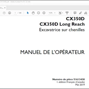 Case CX350D CX350D Long Reach Excavatrice sur chenilles MANUEL DE L’OPÉRATEUR(51613438) - PDF DOWNLOAD (French)