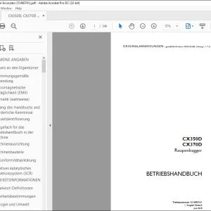 Case CX350D CX370D Raupenbagger BETRIEBSHANDBUCH 51490741 - PDF DOWNLOAD (German)