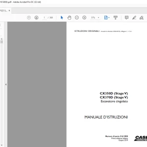 Case CX350D (Stage V) CX370D (Stage V) Escavatore cingolato MANUALE D’ISTRUZIONI 51613858 - PDF DOWNLOAD (Italian)