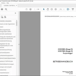 Case CX350D (Stage V) CX370D (Stage V) Raupenbagger BETRIEBSHANDBUCH 51613856 - PDF DOWNLOAD (German)