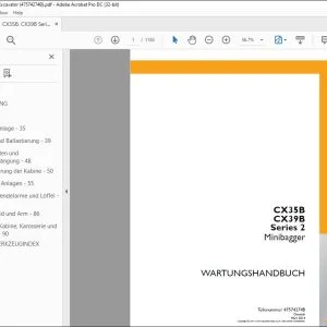 Case CX35B CX39B Series 2 Minibagger WARTUNGSHANDBUCH 47574274B - PDF DOWNLOAD (German)